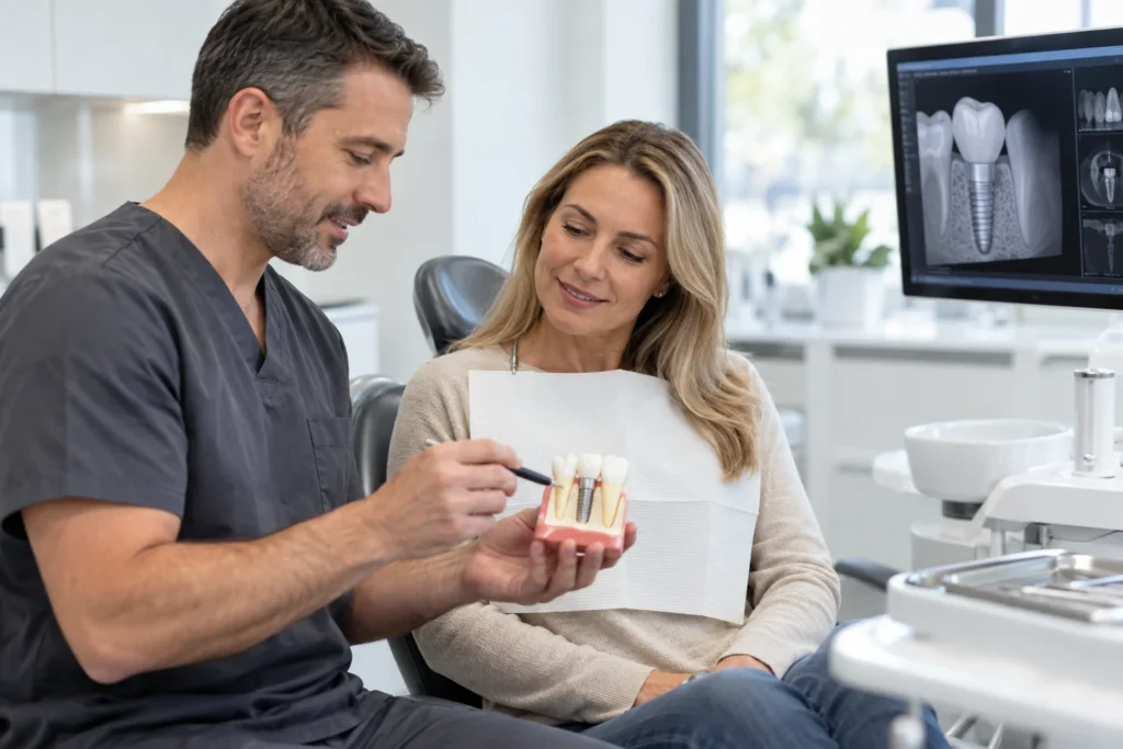 Consultazione odontoiatrica per la pianificazione di un impianto dentale