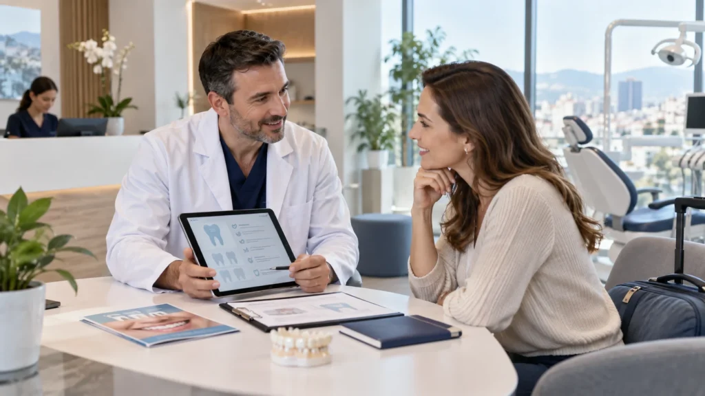 Consultazione in una clinica dentale moderna per confrontare cure e assistenza