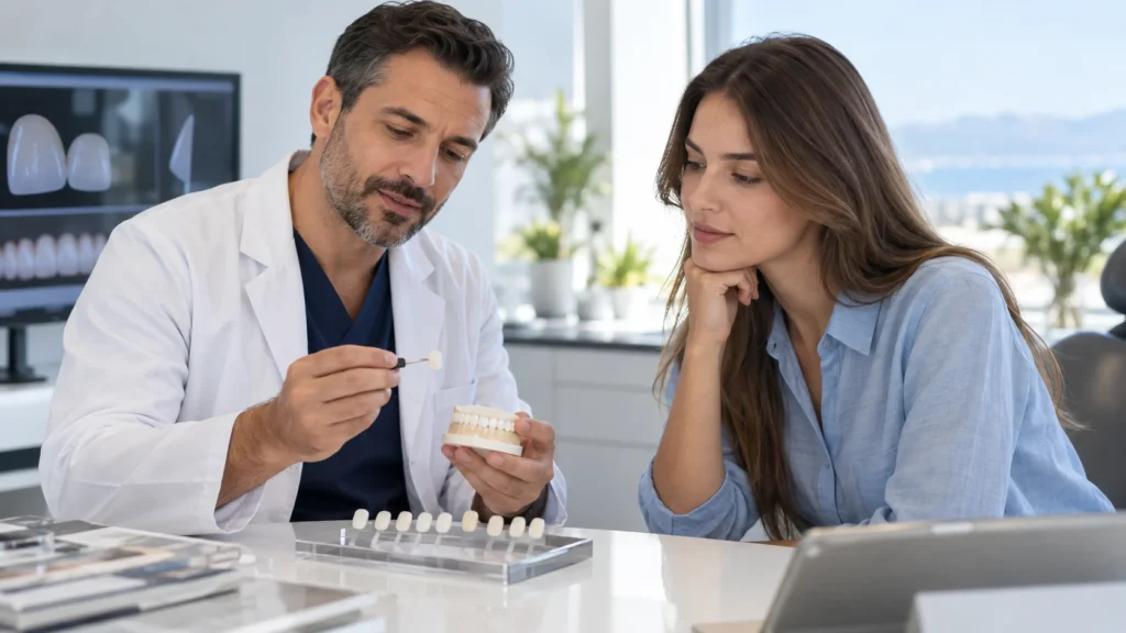 Clinico e paziente valutano faccette dentali sottili e alternative conservative