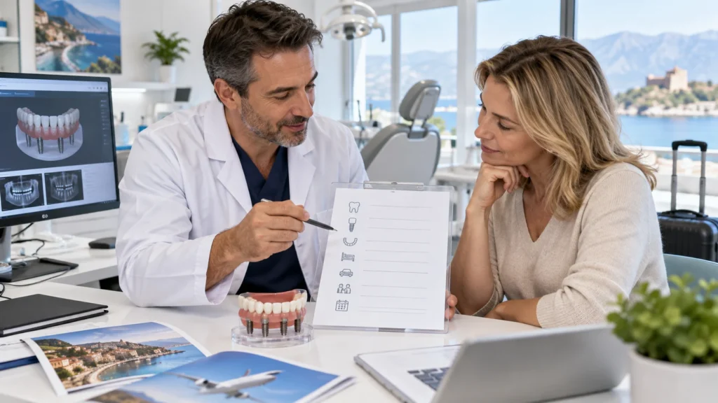 Dentista e paziente esaminano un preventivo completo per una riabilitazione All-on-4