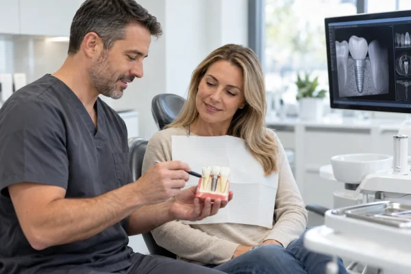 Consultazione odontoiatrica per la pianificazione di un impianto dentale
