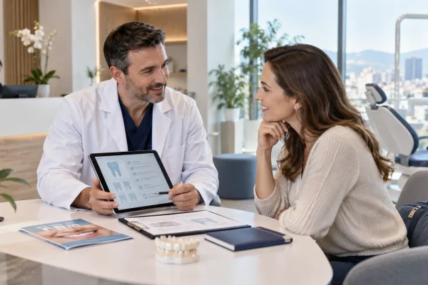 Consultazione in una clinica dentale moderna per confrontare cure e assistenza