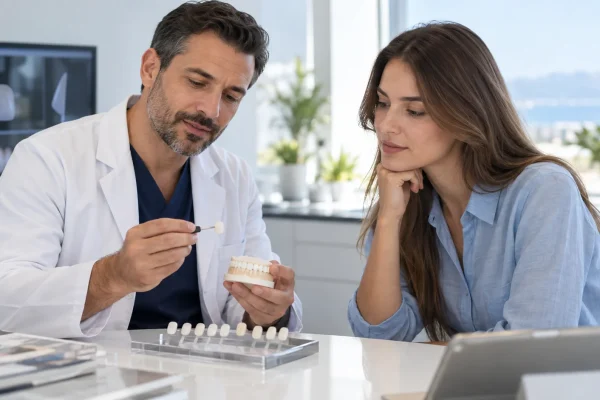 Clinico e paziente valutano faccette dentali sottili e alternative conservative
