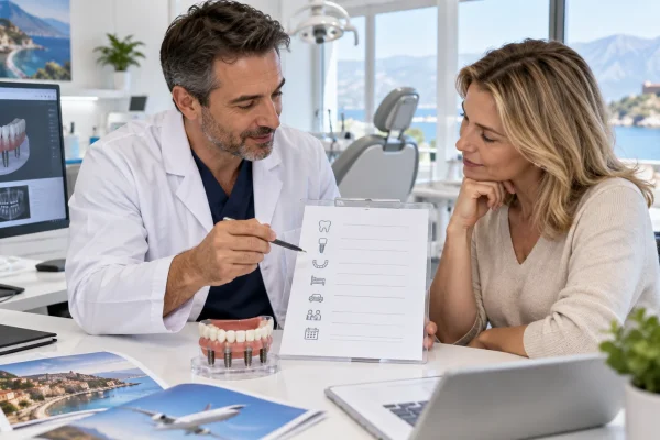 Dentista e paziente esaminano un preventivo completo per una riabilitazione All-on-4